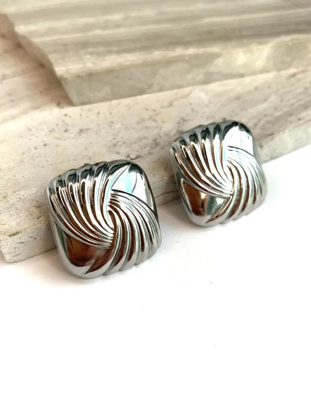 NEW~ Anthropologie Silver Swirl Square Post Earrings
